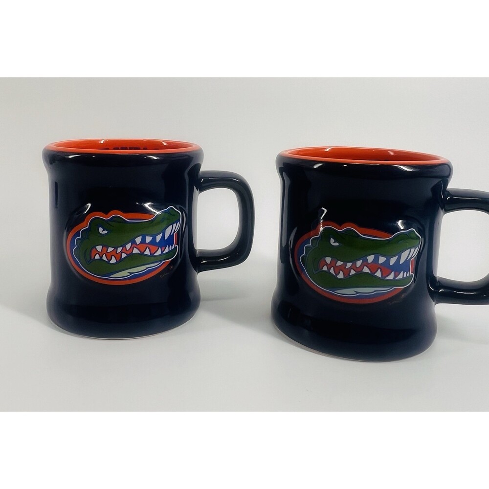 Florida Gators Mug Set (2) Navy Blue Orange Interior Coffee Cups NCAA UF Lot EUC